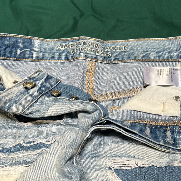 American Eagle Blue Jean Ripped High Waisted Shorts - Picture 5 of 6